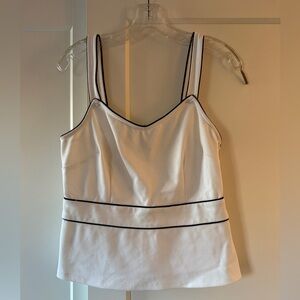 Ann Taylor White Tank Top Black Piping Sz M Minimalist Clean Preppy Old Money